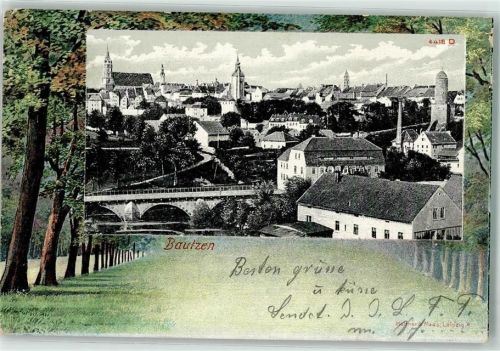 Bautzen 1903 Dom St. Petri Wasserturm Bahnpoststempel