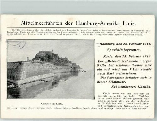 Corfu 1910 Citadelle in Korfu Hamburg Amerika Linie