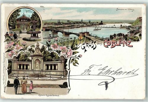 Koblenz 1899 Trinkhalle Moselbrücke Kaiserin Augusta-Denkmal