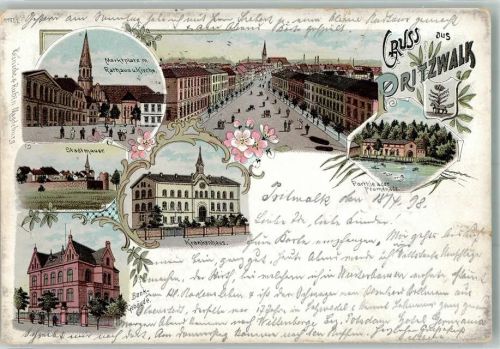 Pritzwalk 1898 Lithographie Bahnpost Wittenberge-Wittstock Zug 12 13.4.98 Einriss