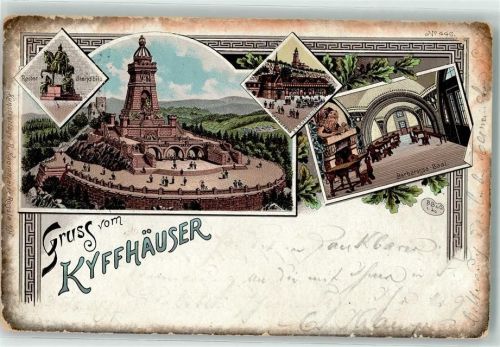 Kyffhäuser 1897 Denkmal Reiter-Standbild Barbarossa-Saal Lithographie