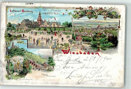Wiesbaden 1900 Griechische Kapelle Neroberg-Tempel Weinberg u. Drahtseilbahn
