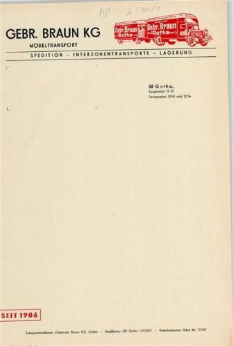 Gotha Rechnung- bzw Briefvorlage Gebr. Braun KG Spedition