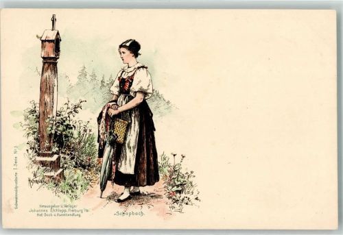 Schapbach Schwarzwälderin in Tracht Wegkreuz Schwarzwaldkarte 1 Serie Nr. 3