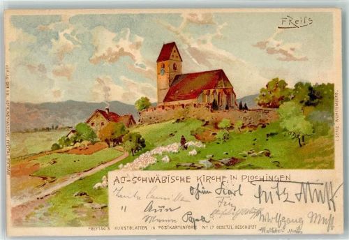 Plochingen 1899 Altschwäbische Kirche F. Reils