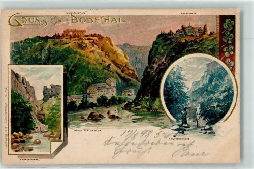 Thale 1898 Hotel Waldkater Kronentempel Teufelsbrücke Bahnpost Halle-Löhne Zg. 536