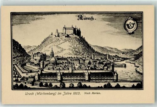 Urach Im Jahre 1663 nach Merian Wappen Turm Kirche