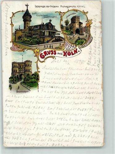 Köln Neustadt-Süd 102 1898 Lithographie Überreste der früheren Festungswerke Gasthaus Cafe Restaurant Ulrepforte Severintor Hahnentor