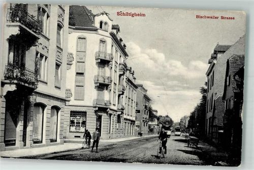 Schiltigheim 1914 Bischweiler Straße Straßenbahn Fahrrad Feldpost Ers.Batl.I. Furss-Art.Rgt. 3.Batt.