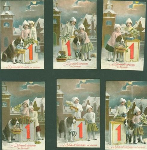 Neuschwanstein Lot mit 6 AK Neujahr Winter Bernhardiner Kinder Serie