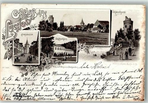 Lüchow 1895 Verläufer Druck um 1890 Schlossturm Kirchstraße Schützenhaus