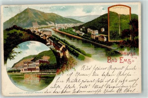 Bad Ems 1899 Kurhaus Malbergbahn Gruss Bahnpost Zug Nr.121