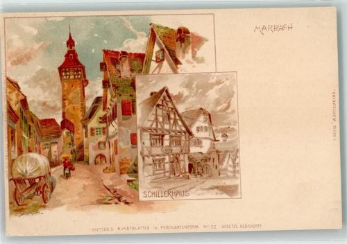 Marbach Schillerhaus sign P. Schmohl I. Serie Württemberg Freytags Künstlerblätter Nr 22
