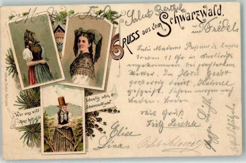 1897 Gruss aus dem Schwarzwald Frauen in Tracht Zieher, Ottmar Lithographie AK