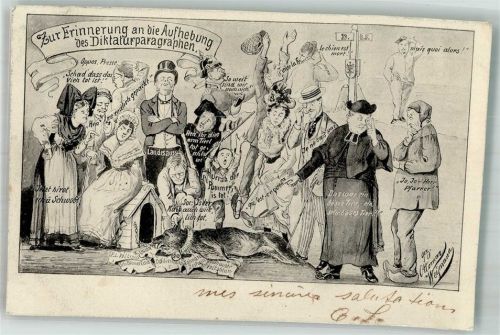 1902 Karikatur Erinnerung an die Aufhebung des Diktaturparagraphen sign. Ottoman Wexmann
