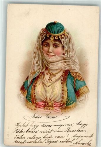 1903 Frau mit Schleier Kopfschmuck AK