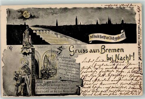 Bremen 1897 Gruß aus bei Nacht Rathskeller