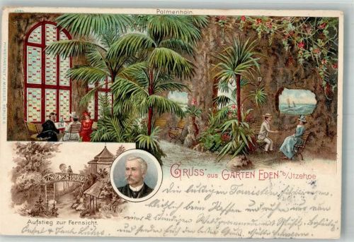 Itzehoe 1904 Gasthaus Garten Eden Palmenhain Aufstieg zur Fernsicht Portrait Bahnpost