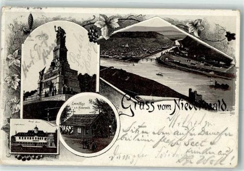 Niederwald 1897 Vorläufer Gruss vom Niederwald Denkmal Eremitage Jagdschloss Schiff Reben