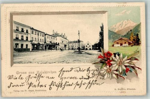 Holzkirchen 1904 Gasthaus zum Bayerischen Löwen Almhütte Edelweiss Enzian