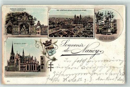 Nancy 1896 St. Epvre Kirche Fontaine l`Amphitrite Palais Stanislas Statue de Jeanne d`Arc Wappen