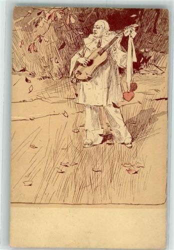 1911 Pierrot mit einer Gitarre AK