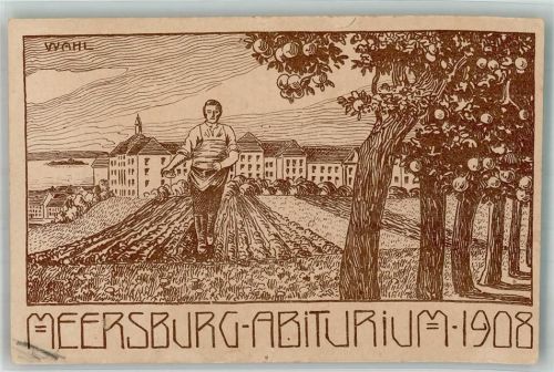 Meersburg 1908 Studentika Abiturium 1908 Bauer beim Säen Pennälerkarte sign. Wahl