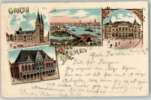 Bremen 1901 Dom Börse Rathaus Schiff Brücke Kutsche Pferdestraßenbahn Arkaden Gruss