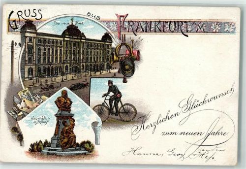 Frankfurt 1897 die neue Post Kaiser Büste im Posthof Briefträger Fahrrad Neu Jahr