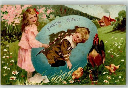1908 Ostern Kind schlüpft aus einem Ei , Huhn AK