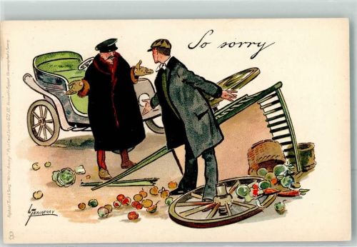 sign.Thackeray L. Oldtimer Tucks and Sons Serie 322-III Auto Humor Lithographie / Künstlerkarte