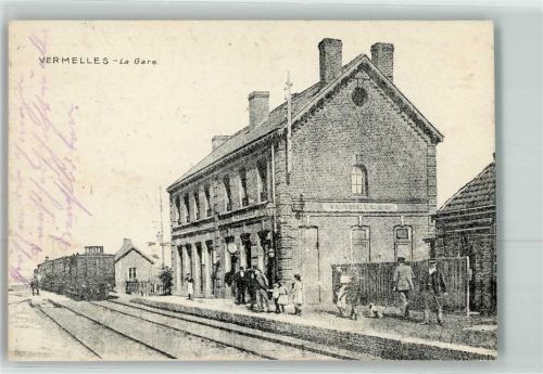 Vermelles 1915 La Gare Eisenbahn Uhr Kind Mann Hund Feldpost Bayer. Res. Feldart. 1. Battr. Div.