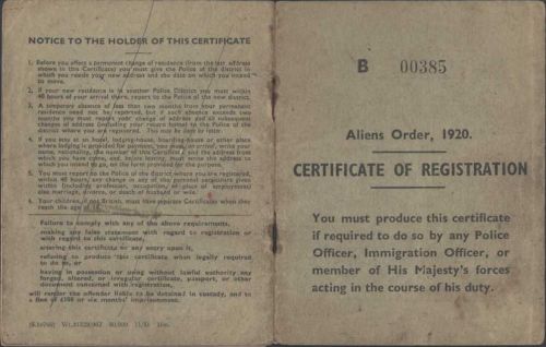 Guildford Identifikationskarte Certificate of Registration 1952