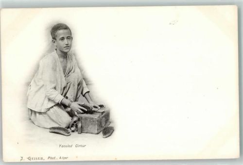 1900 Yaouled Cireur J. Geiser Photo Algerien Beruf Schuhputzer