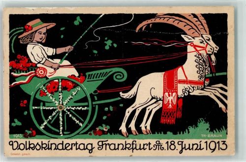 Frankfurt 1913 Lithographie Künstlerkarte Volkskindertag Steinbock sign. Th. Braun
