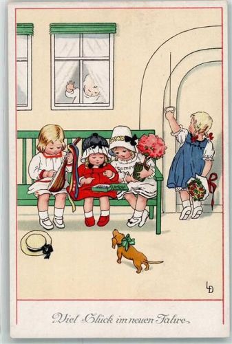 Dackel Neujahr Kinder Mandoline Meissner u. Buch Serie 2301
