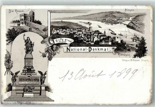 Rüdesheim 1899 die Rossel Niederwald Denkmal Bingen