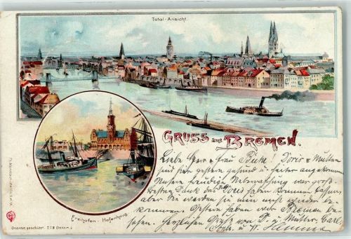 Bremen 1897 Freihafen Hafenhaus Weserbrücken Raddampfer