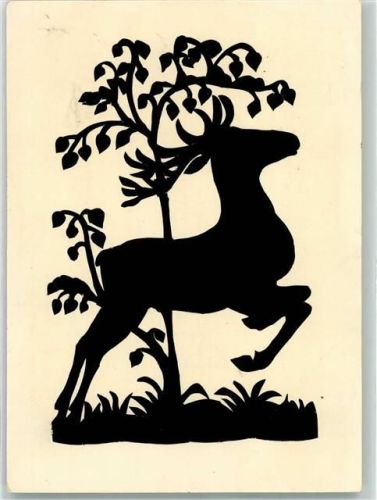 1933 Scherenschnitt aufgeklebt Hirsch Jagdtier