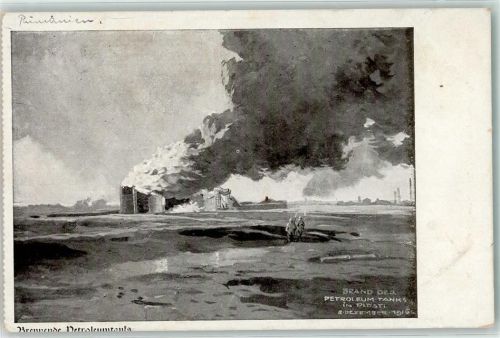 Ploiesti Brand der Petroleum Tanks 06.12.1916 Rauch Soldaten Türme