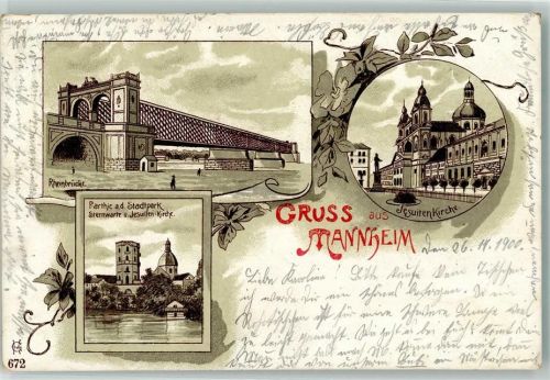 Mannheim 1900 Rheinbrücke Stadtpark Sternwarte Jesuiten Kirche