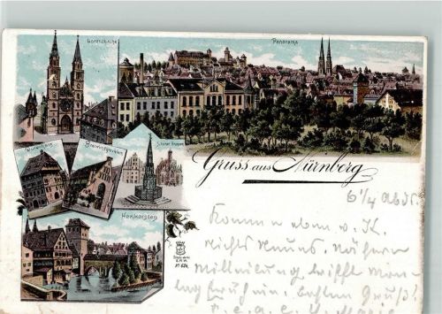 Nürnberg 1898 Lorenzkirche Dürerhaus Bratwurstglöcklein Henkersteg Schöner Brunnen