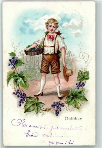 Oktober Weinlese Weintrauben AK Monat 1900