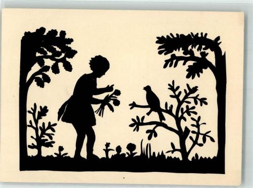 Mädchen pflückt Blumen , Vogel