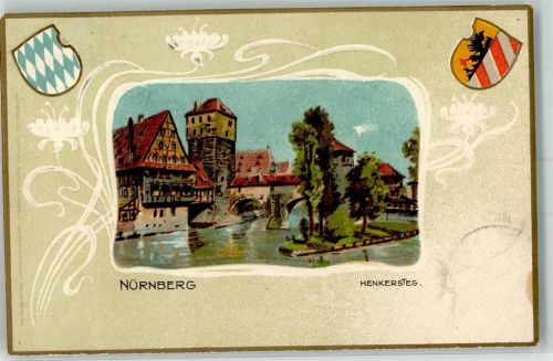 Nürnberg 1901 Henkersteg Wappen Jugenstil Lithographie