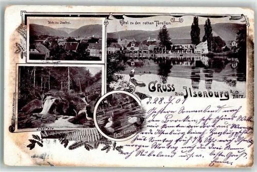 Ilsenburg 1901 Hotel zu den rothen Forellen Forellenteich Ilserfälle