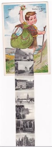 Xanten ausziehbarer Papierstreifen röm. Amphitheater Berufsschule alte Mühle Marienschule Markt Dom Kreuzigungsgruppe Klever Tor Gothisches Haus