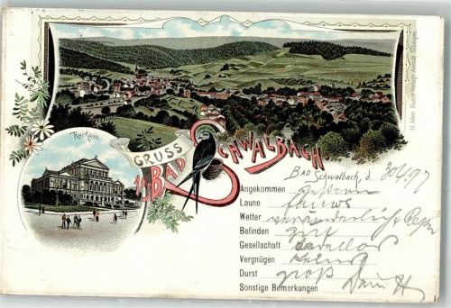 Bad Schwalbach 1897 Lithographie Kurhaus