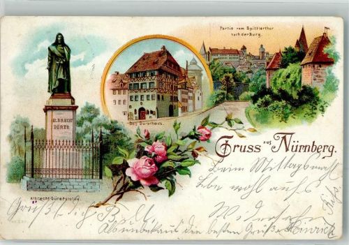 Nürnberg 1904 Spittlertor Burg Dürerhaus Albrecht Dürer Statue