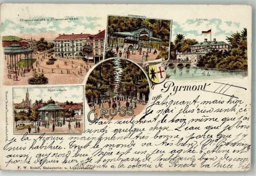 Bad Pyrmont 1898 Brunnenplatz Brunnenstraße Helenenquelle Schloss